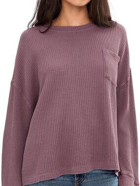 Free People | Dawson Pocket Thermal Top Shirt Size S NWT Brown Raisin